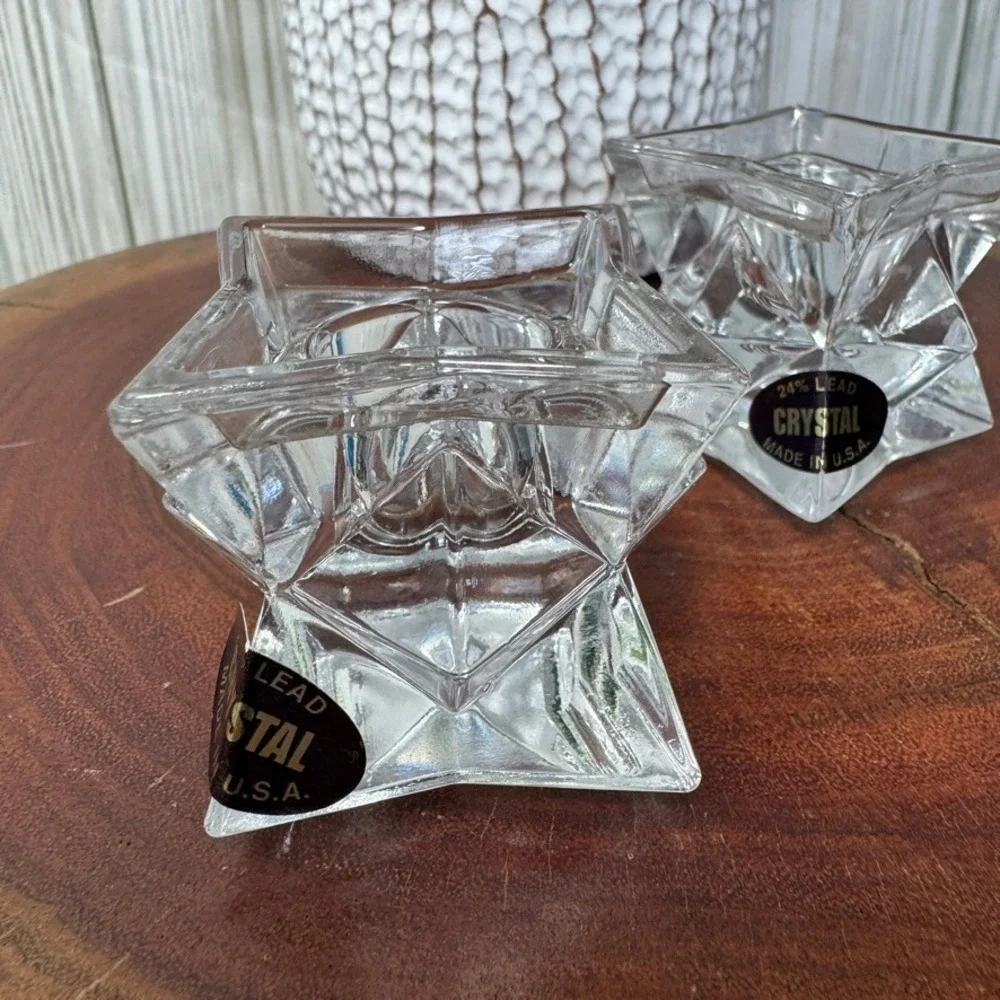 Vintage Star Michael C Fins Fifth Avenue Leased Crystal Candle Holders USA